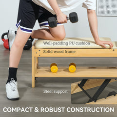 Soozier Wooden Adjustable Weight Bench with Dumbbell Rack, Flat or Incline Workout Bench for Home Gym Weight Lifting, White