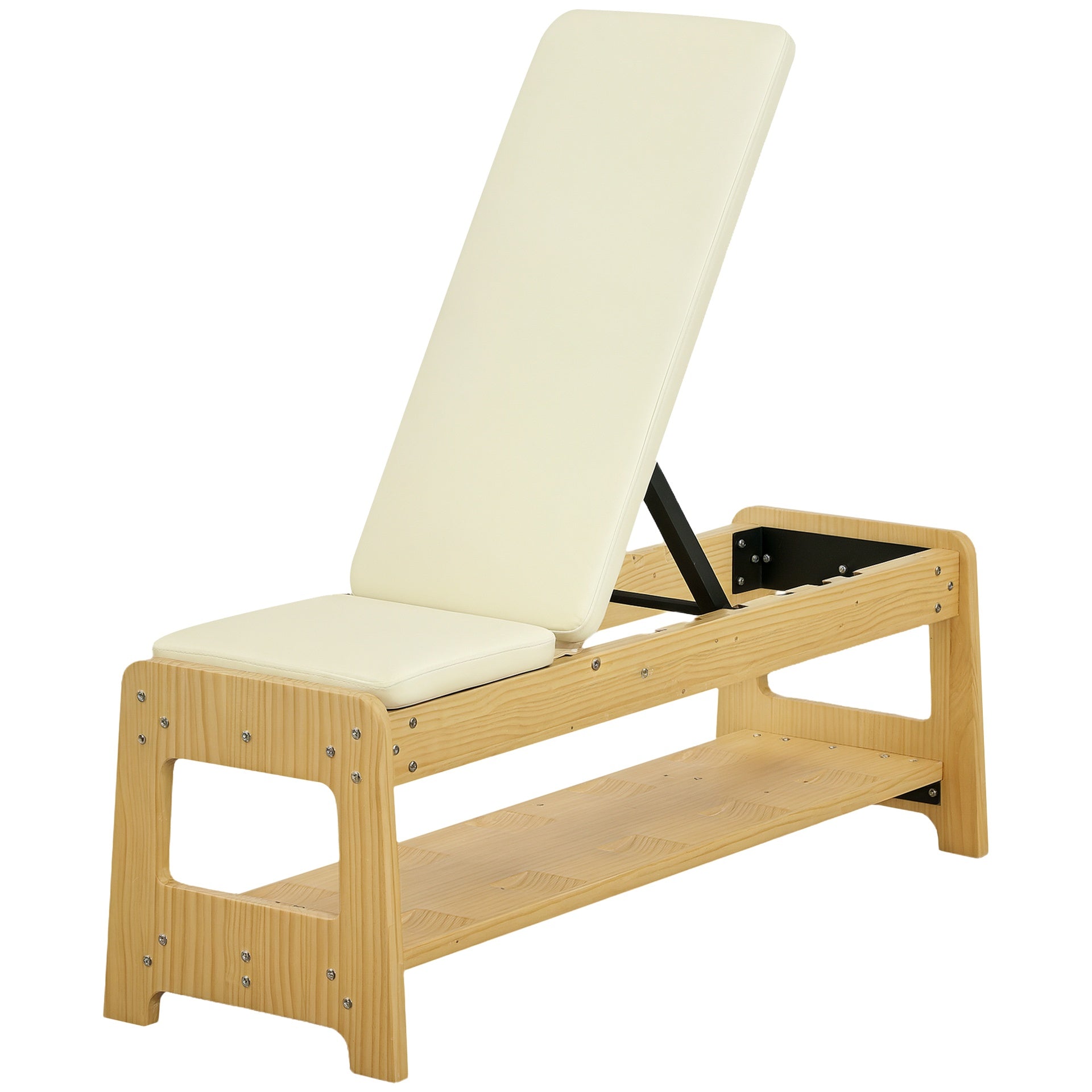 Soozier Wooden Adjustable Weight Bench with Dumbbell Rack, Flat or Incline Workout Bench for Home Gym Weight Lifting, White