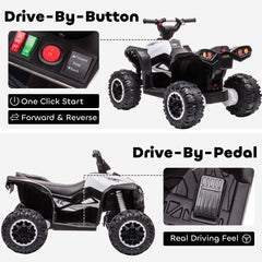 Aosom 12V Kids ATV Quad Car with Forward & Backward Function, Four Wheeler for Kids with Wear-Resistant Wheels, Music, Up to 3.7 MPH, Electric Ride-on ATV for Toddlers Ages 3+ Years Old, White