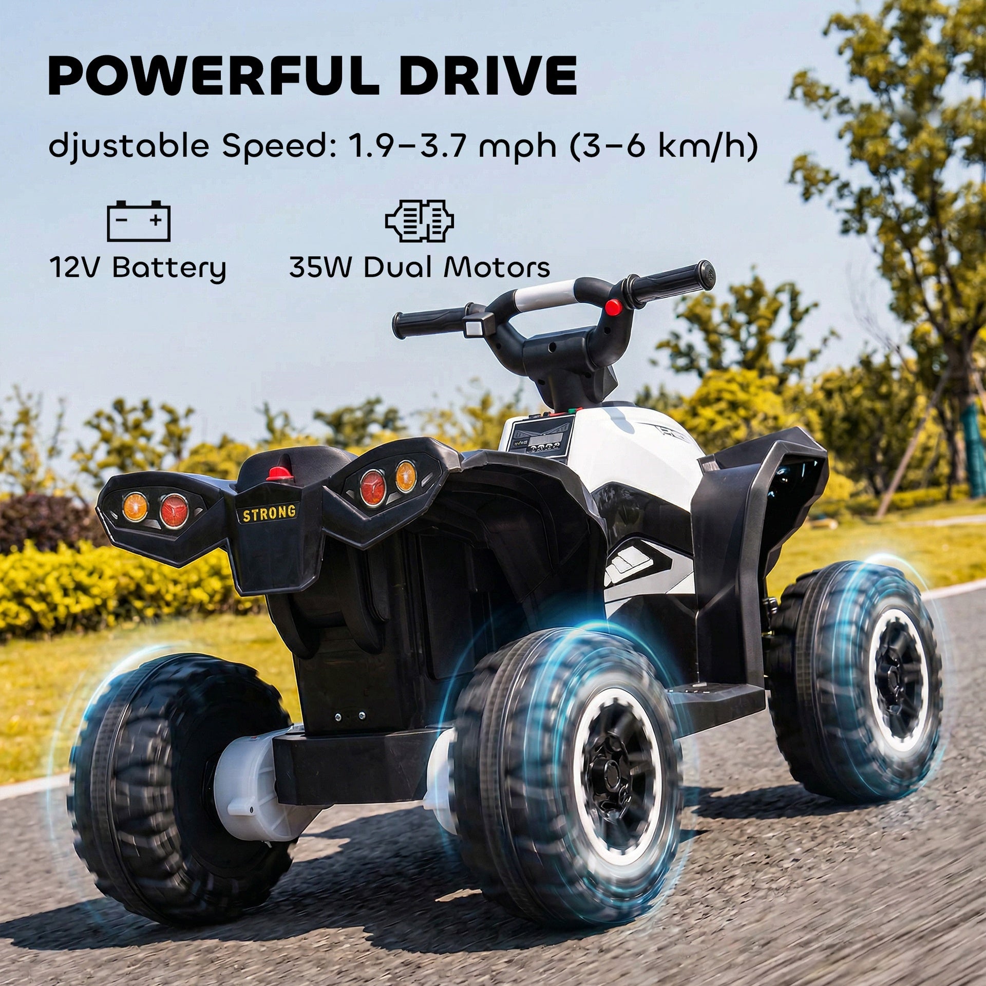 Aosom 12V Kids ATV Quad Car with Forward & Backward Function, Four Wheeler for Kids with Wear-Resistant Wheels, Music, Up to 3.7 MPH, Electric Ride-on ATV for Toddlers Ages 3+ Years Old, White