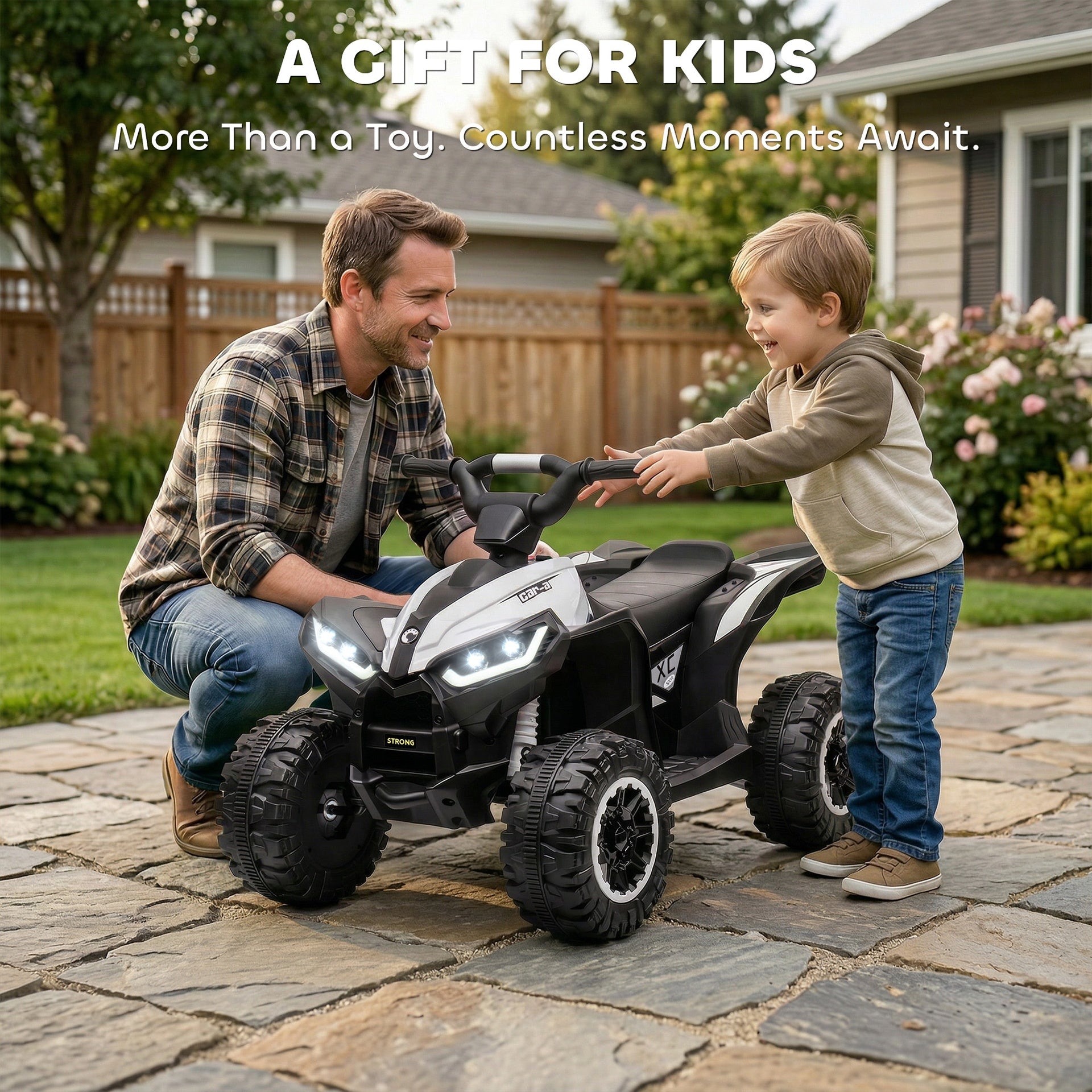 Aosom 12V Kids ATV Quad Car with Forward & Backward Function, Four Wheeler for Kids with Wear-Resistant Wheels, Music, Up to 3.7 MPH, Electric Ride-on ATV for Toddlers Ages 3+ Years Old, White
