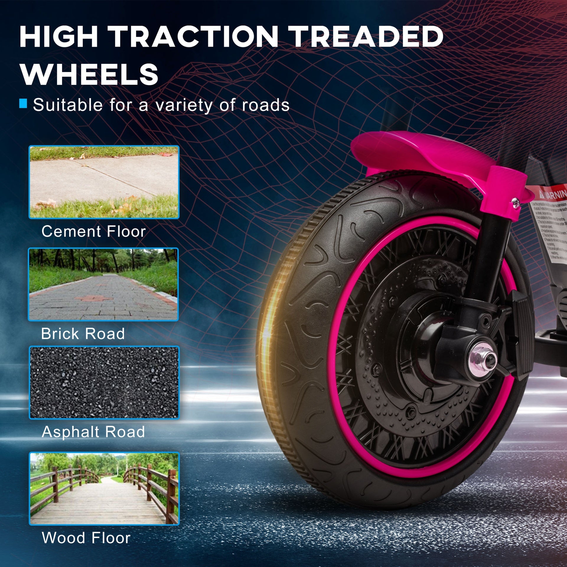 Aosom 6V Kids Motorcycle w/ Training Wheels, Single-Button Start, Pink