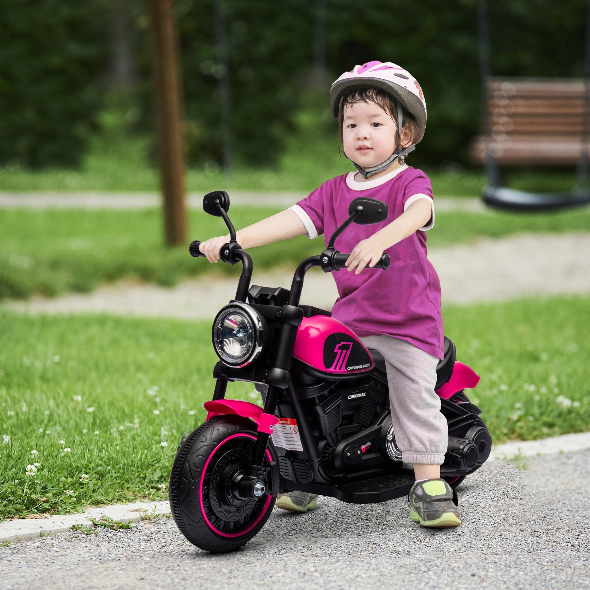 Aosom 6V Kids Motorcycle w/ Training Wheels, Single-Button Start, Pink
