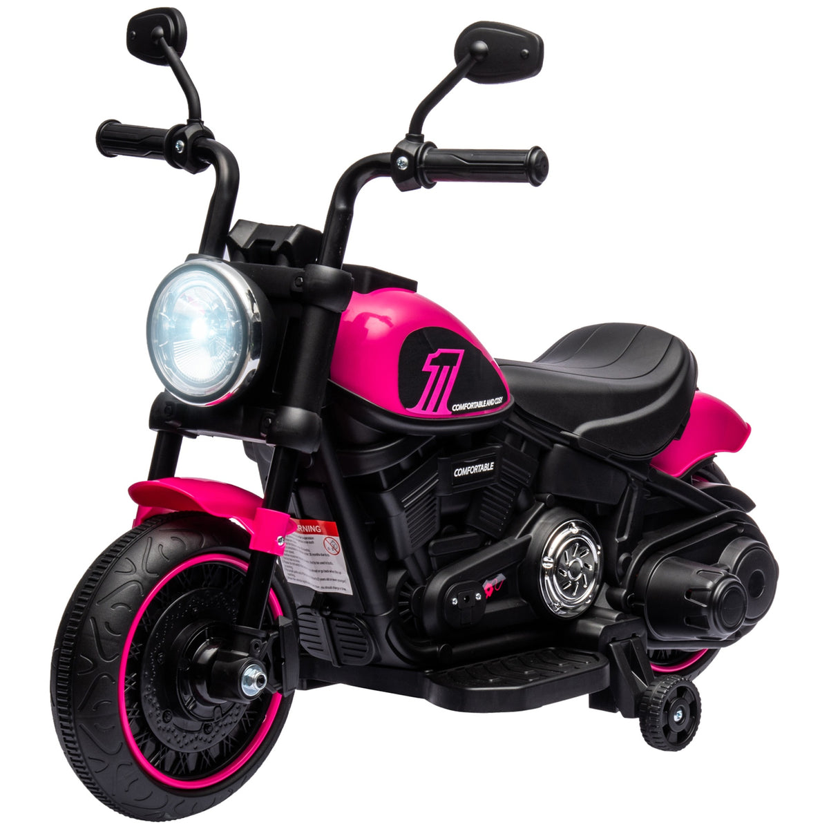Aosom 6V Kids Motorcycle w/ Training Wheels, Single-Button Start, Pink