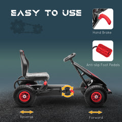 Aosom Kids Pedal Go Kart Ride-on Toy with Ergonomic Comfort, Pedal Car with Tough, Wear-Resistant Tread, Go Cart Kids Car for Boys & Girls with Suspension System, Safety Hand Brake, Ages 5-12, Red