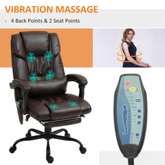 Vinsetto Massage Office Chair with 6 Vibrating Points, High Back Reclining Office Chair with Footrest and Remote, Brown