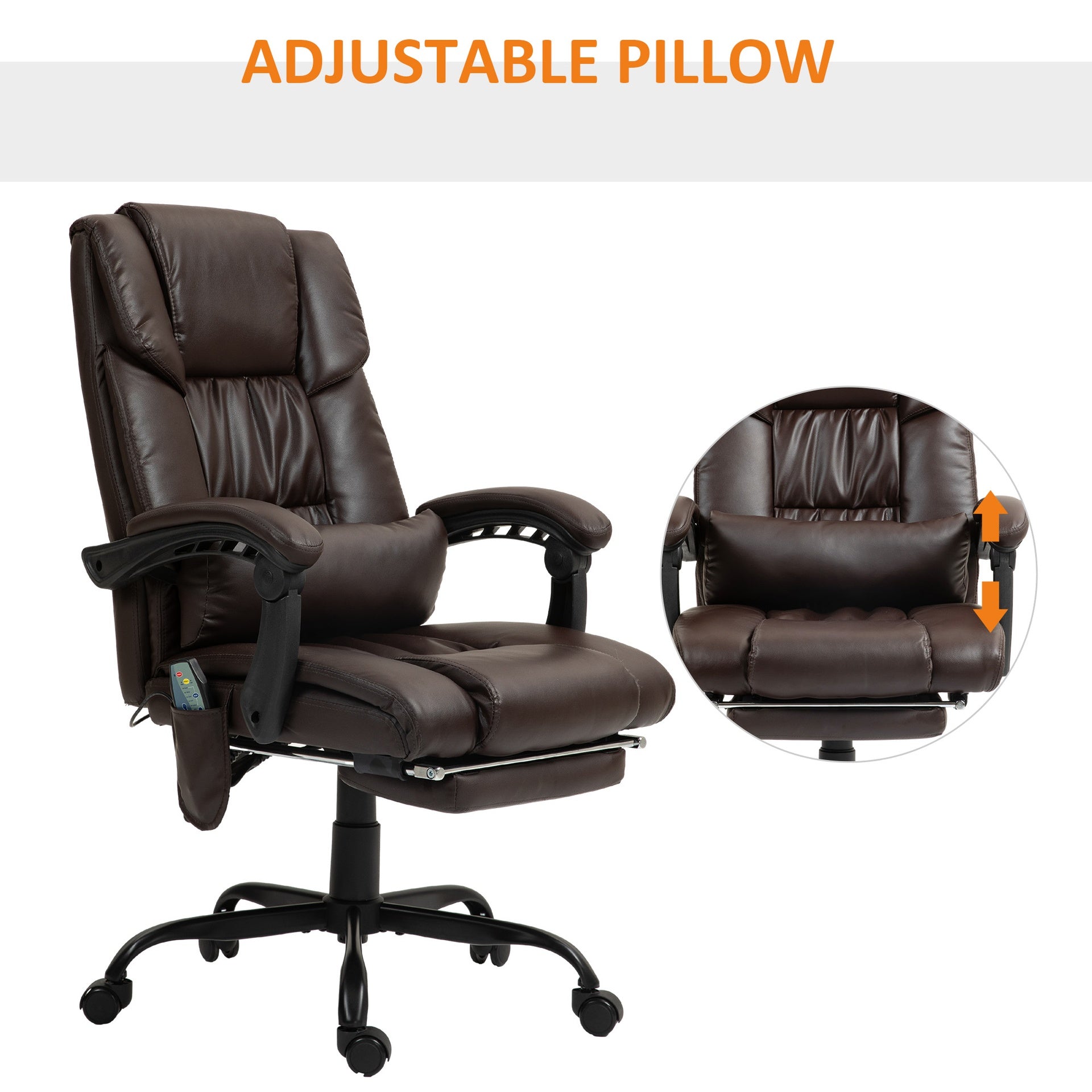 Vinsetto Massage Office Chair with 6 Vibrating Points, High Back Reclining Office Chair with Footrest and Remote, Brown