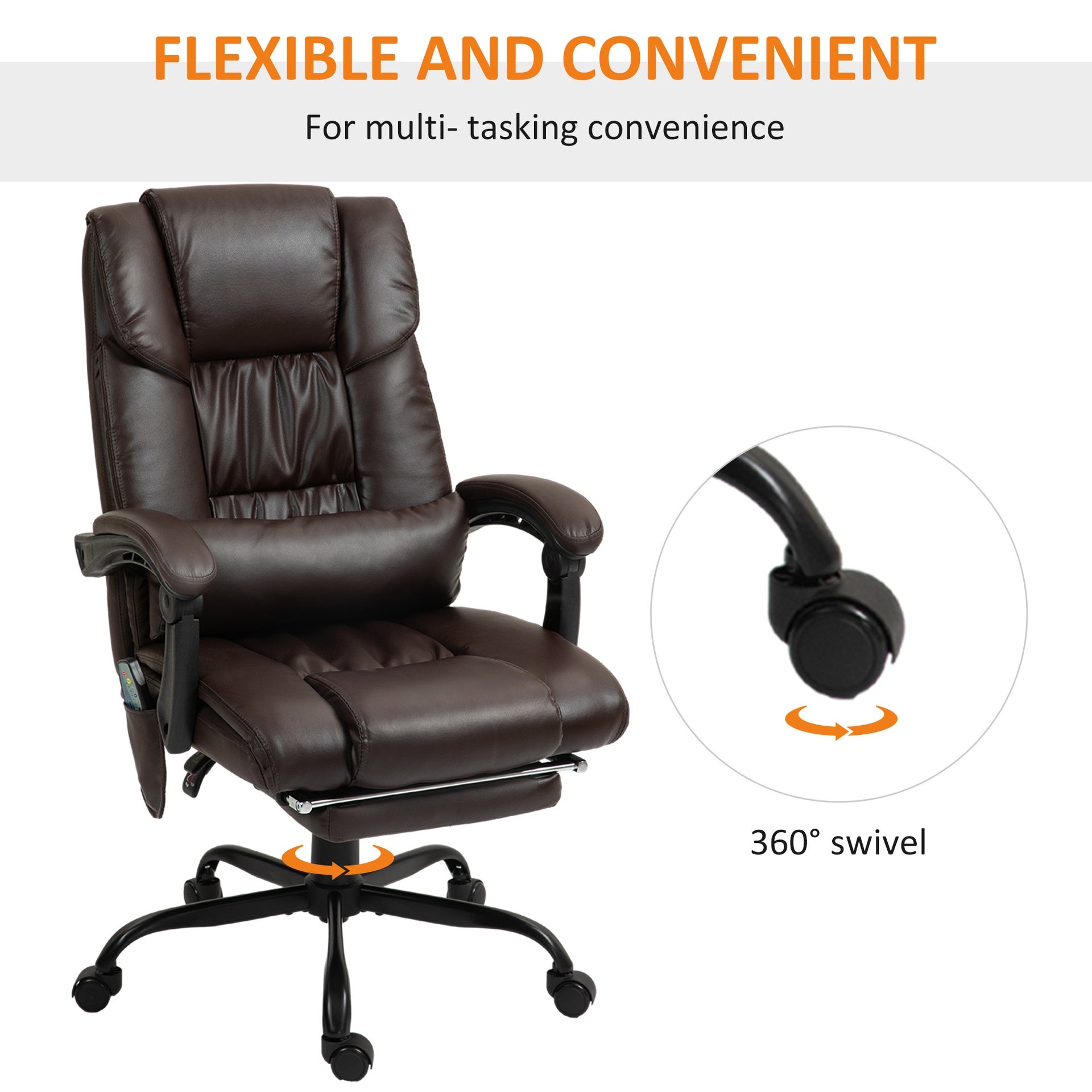 Vinsetto Massage Office Chair with 6 Vibrating Points, High Back Reclining Office Chair with Footrest and Remote, Brown