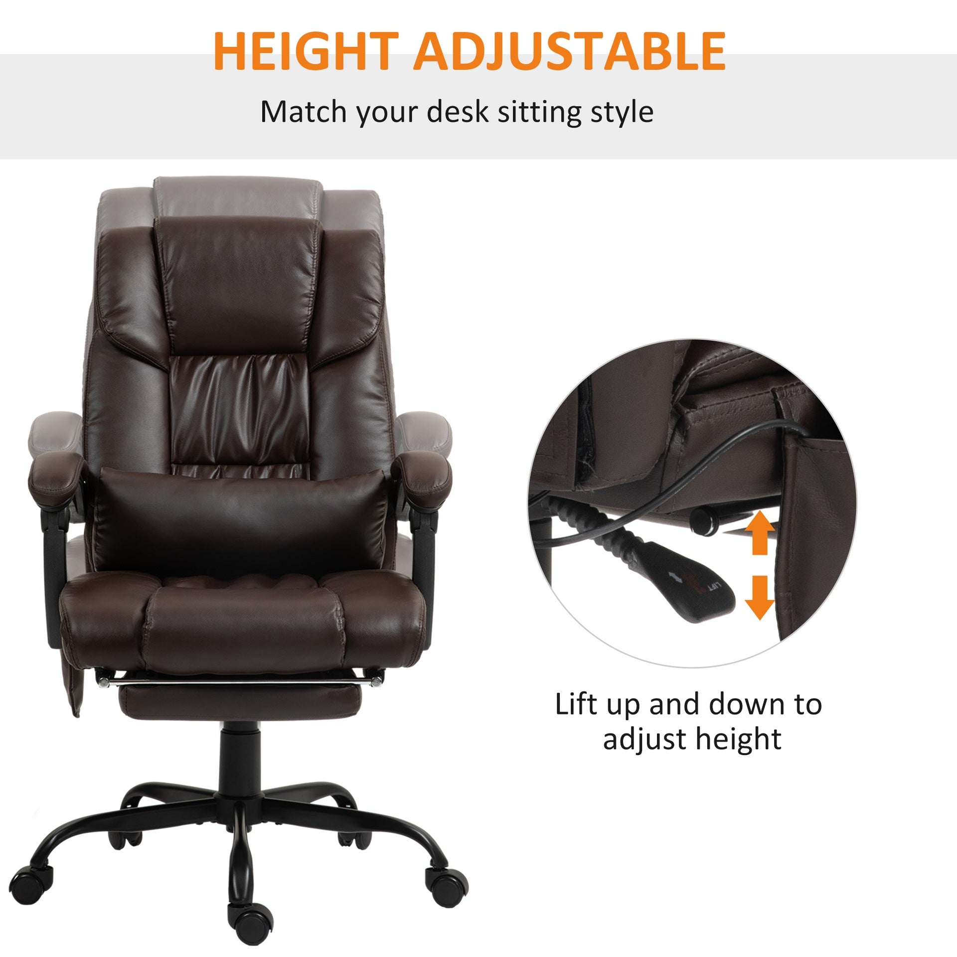 Vinsetto Massage Office Chair with 6 Vibrating Points, High Back Reclining Office Chair with Footrest and Remote, Brown