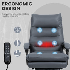 Vinsetto Microfibre Massage Office Chair, Heated Reclining Chair with Footrest, Double-tier Padding, Swivel Wheels, Dark Gray