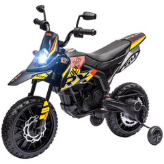 Qaba 12V Aprilia Licenced Kids Motorcycle with Training Wheels, Spring Suspension, LED Light, USB, Music, Yellow