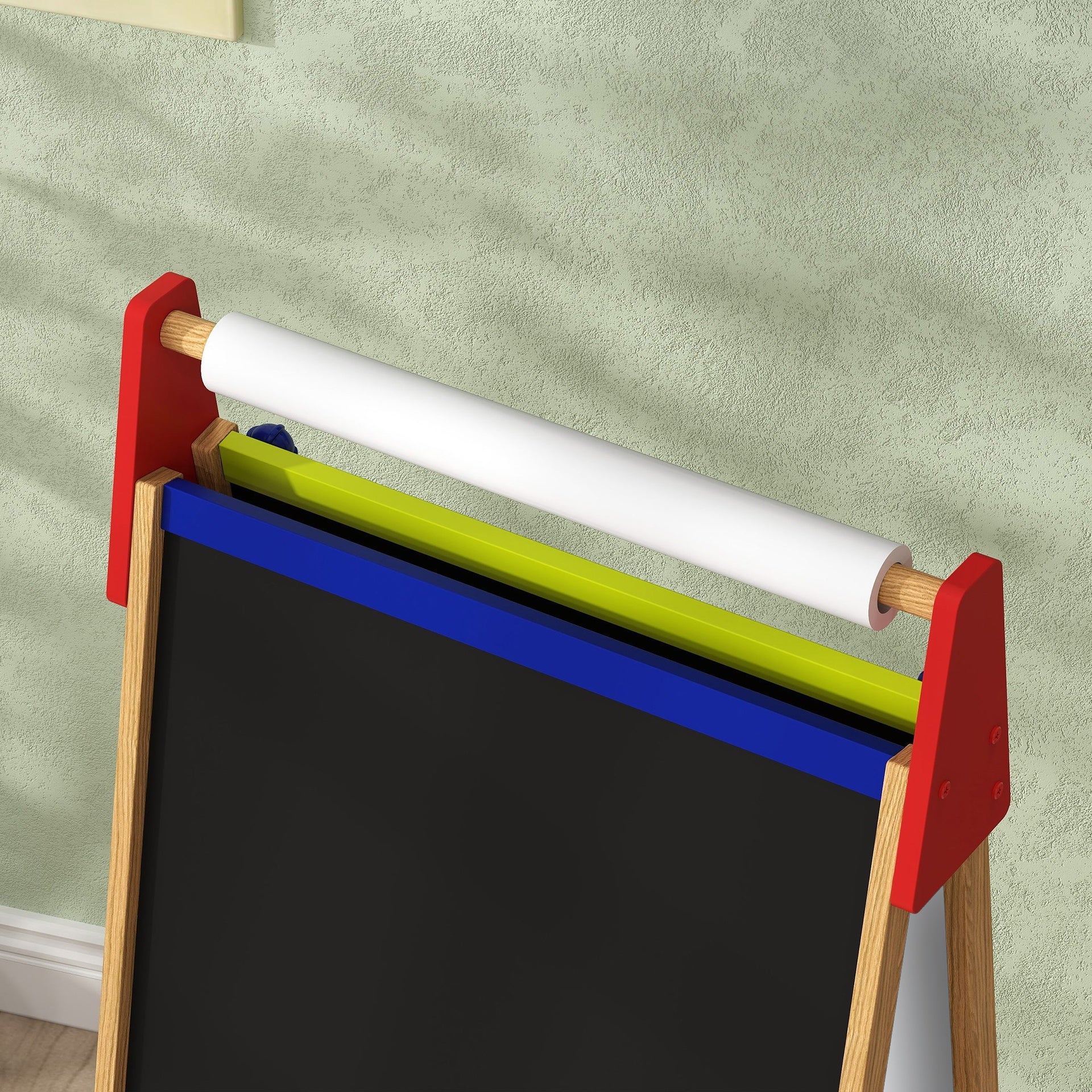 Qaba 3 in 1 Easel for Kids with Paper Roll, Whiteboard, Chalkboard, Double Sided & Adjustable Height, Nature Wood