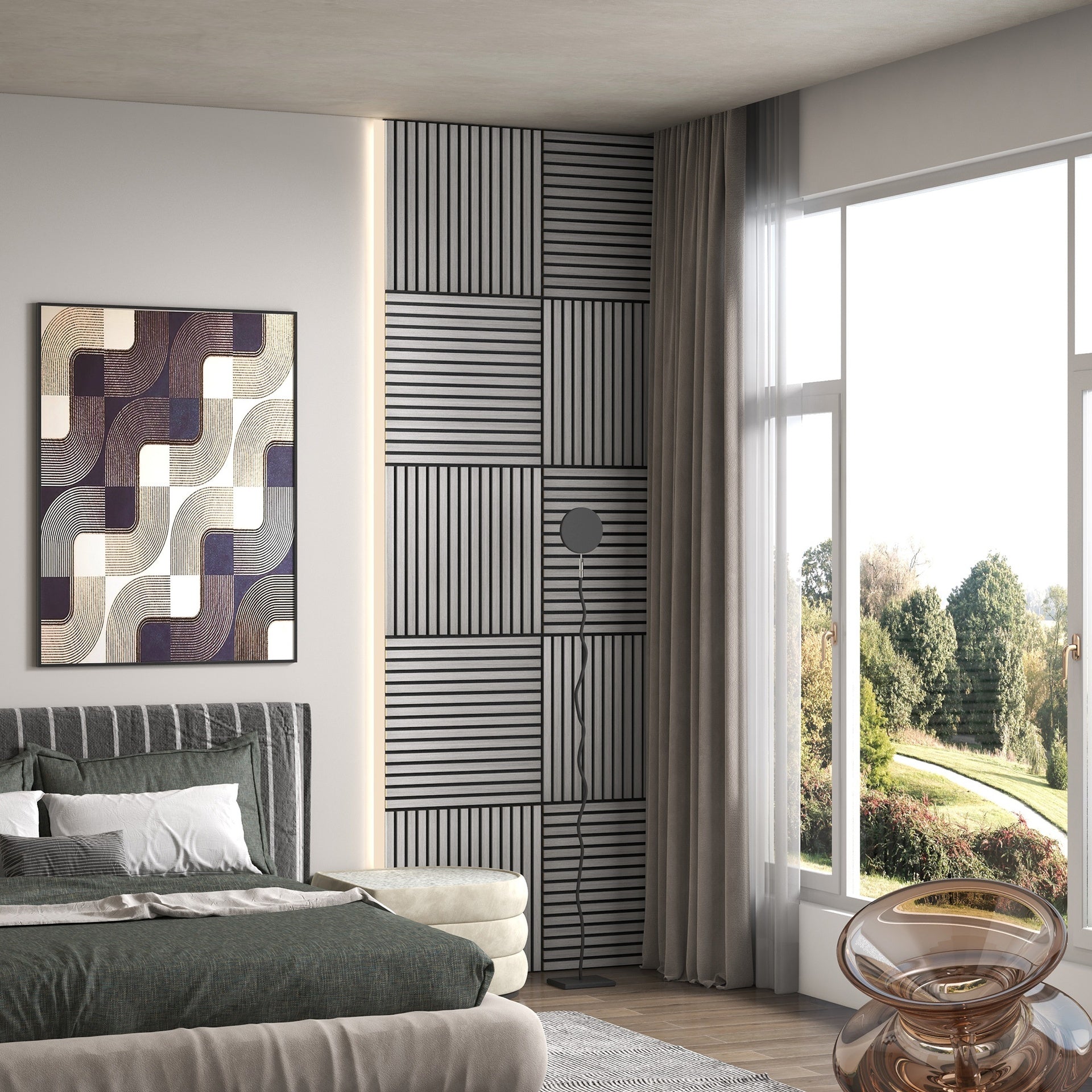HOMCOM 24"x24" Wood Panels for Wall, 4 Pack Acoustic Panels, Sound Absorbing Slat Wall For Interior Wall Decor, Home, Gray