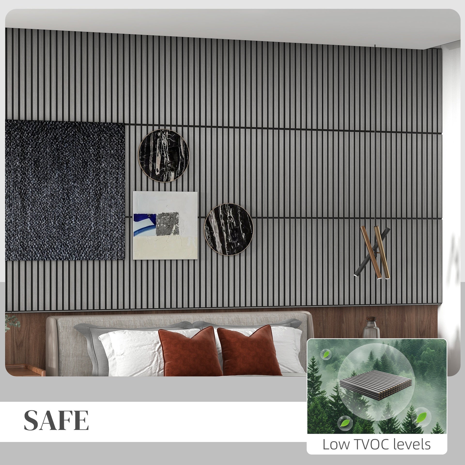 HOMCOM 24"x24" Wood Panels for Wall, 4 Pack Acoustic Panels, Sound Absorbing Slat Wall For Interior Wall Decor, Home, Gray