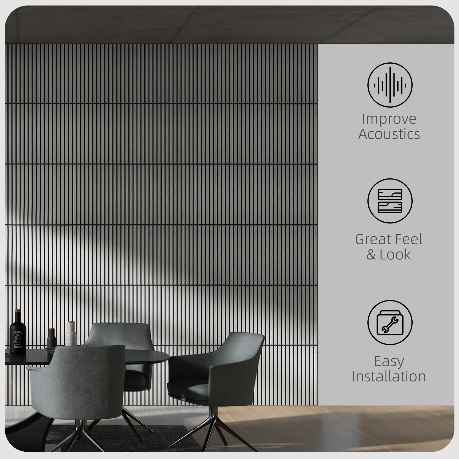 HOMCOM 24"x24" Wood Panels for Wall, 4 Pack Acoustic Panels, Sound Absorbing Slat Wall For Interior Wall Decor, Home, Gray