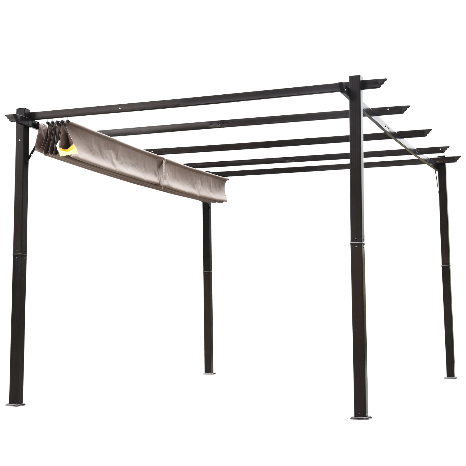 Outsunny 10' x 13' Aluminum Patio Pergola with Retractable Pergola Canopy, Backyard Shade Shelter for Porch, Outdoor Party, Garden, Grill Gazebo, Brown