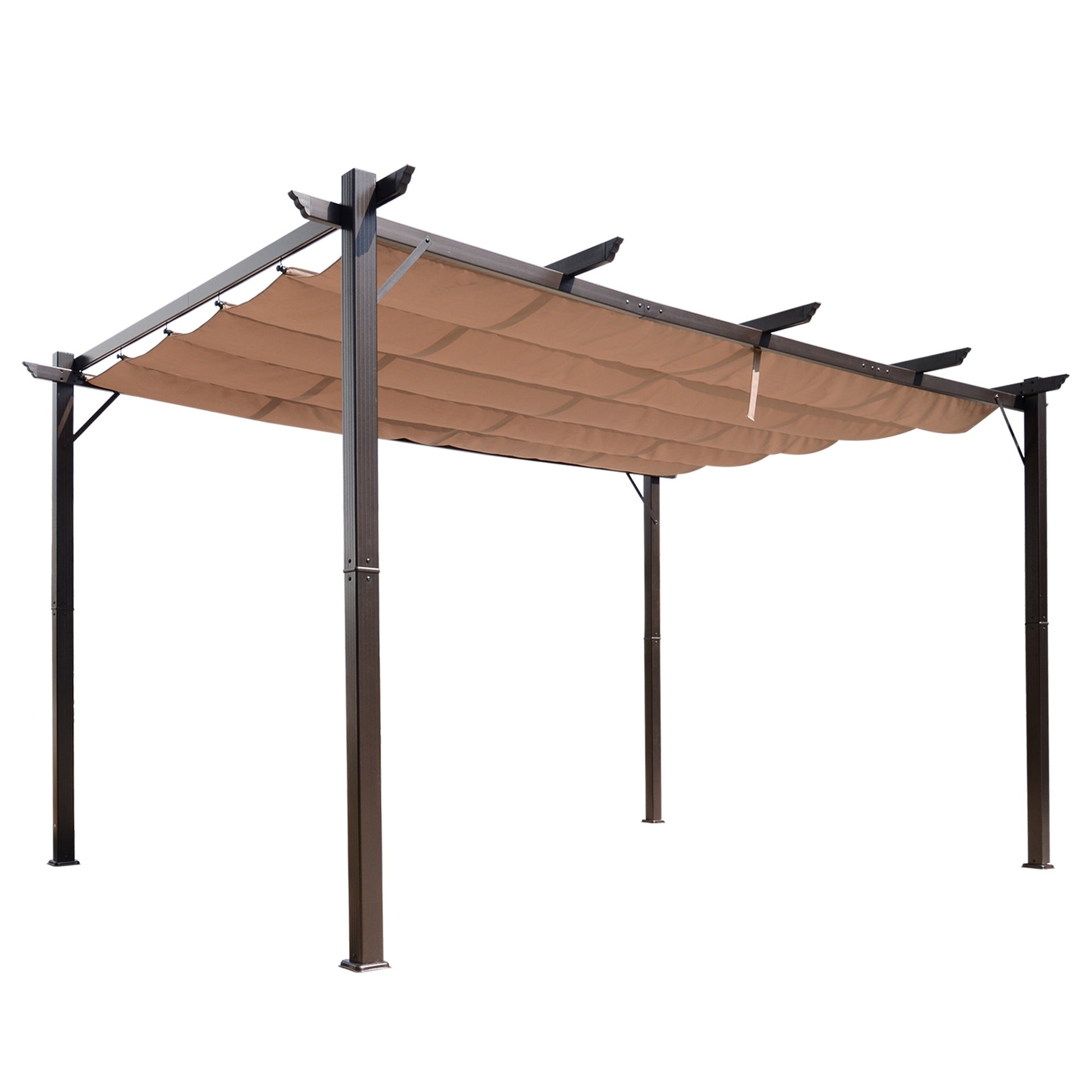 Outsunny 10' x 13' Aluminum Patio Pergola with Retractable Pergola Canopy, Backyard Shade Shelter for Porch, Outdoor Party, Garden, Grill Gazebo, Brown