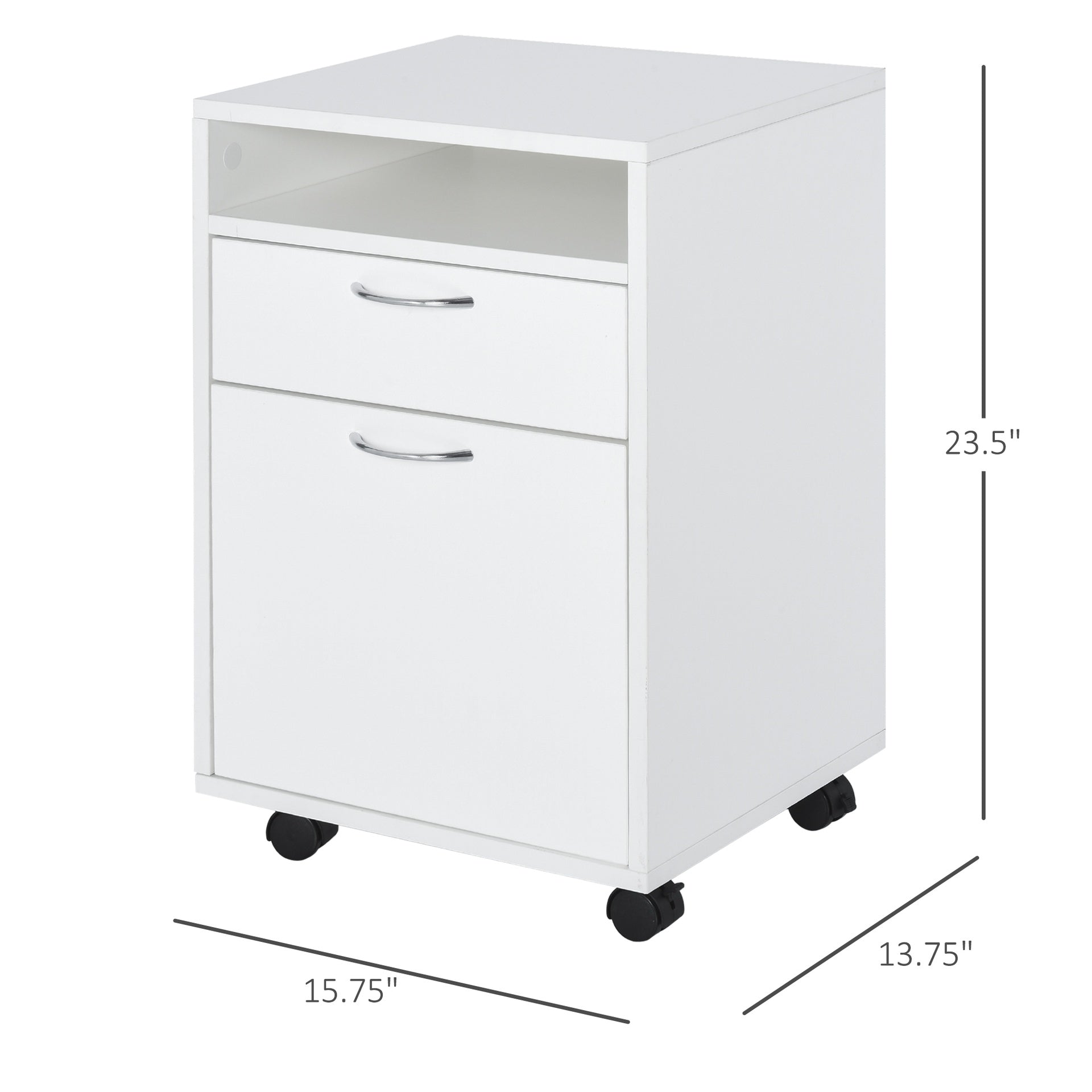 HOMCOM Mobile Storage Cabinet Organizer with Drawer and Cabinet, Printer Stand with Castors, White