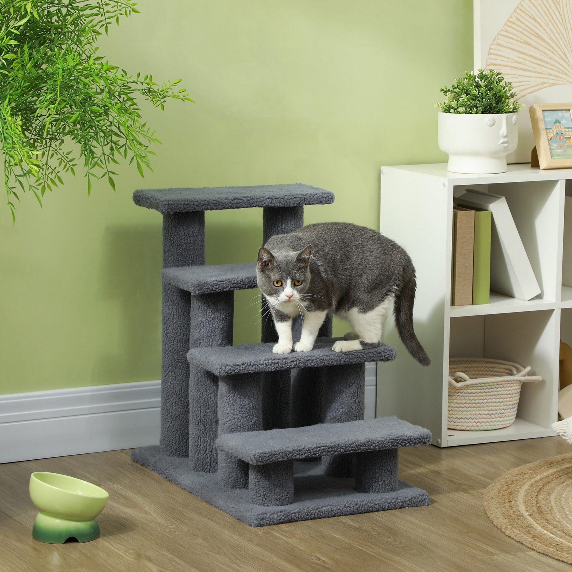 PawHut 25" 4-Step Multi-Level Carpeted Cat Scratching Post Pet Stairs, Gray