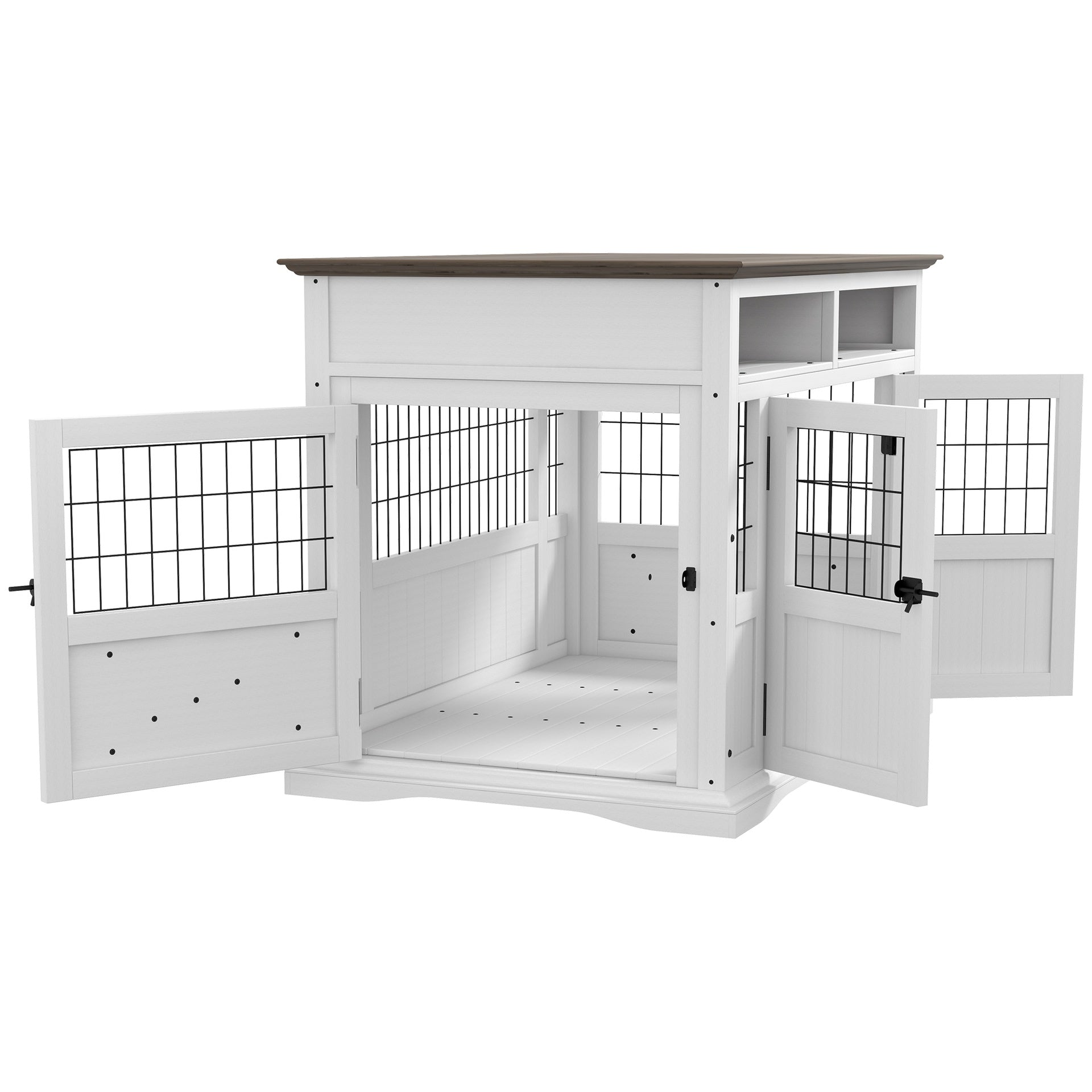 PawHut Dog Kennel Furniture Side End Table with Storage, Double Doors for Small and Medium Dogs, White