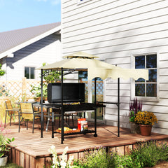 Outsunny 8' x 7.6' Outdoor Grill Gazebo, Barbecue Gazebo Shelter with Side Awning, 2 Side Shelves and 6 Hooks, Beige