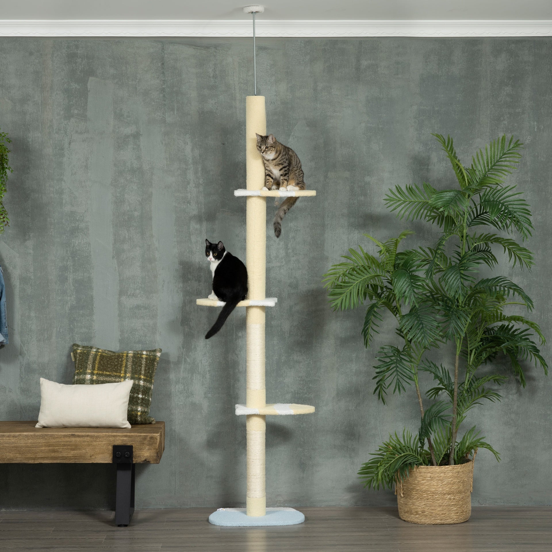 PawHut 4-Tier Floor to Ceiling Cat Tree Height Adjustable 87 -103 Inch