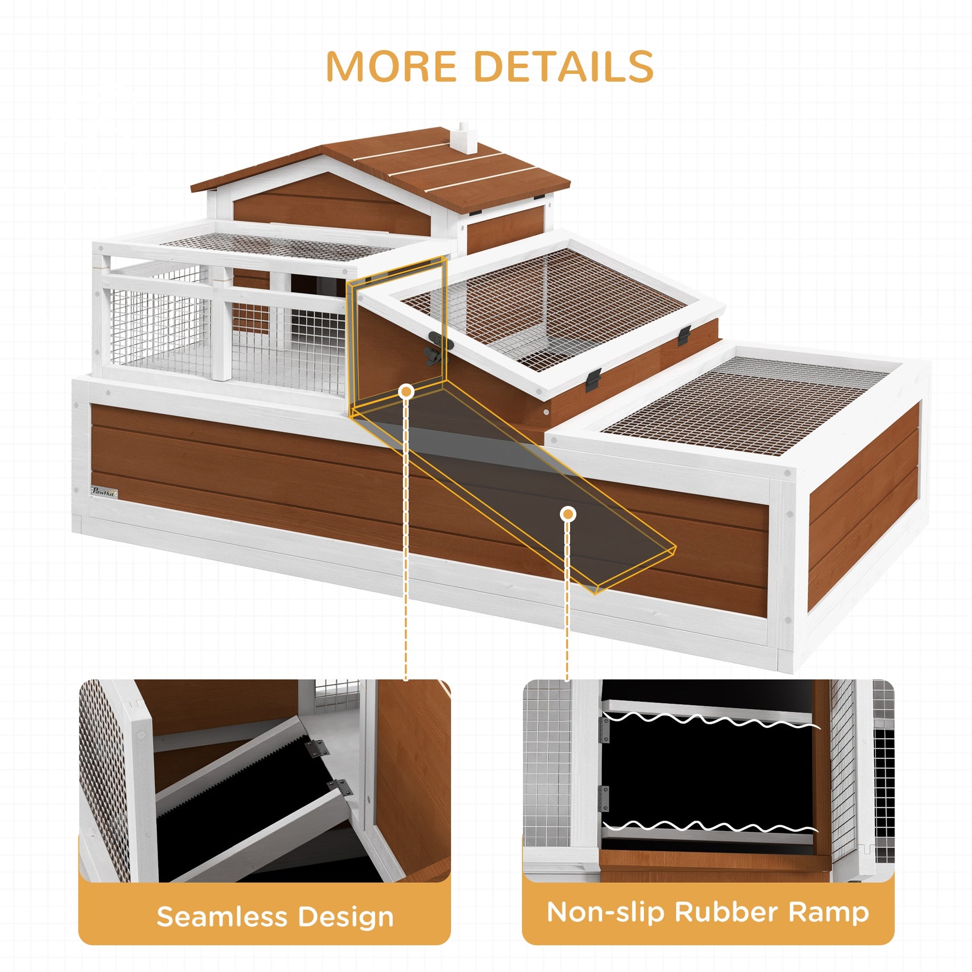 PawHut 3-Room Tortoise Habitat House w/ Balcony & 2 Stories, 44" x 25.5" x 25", Coffee