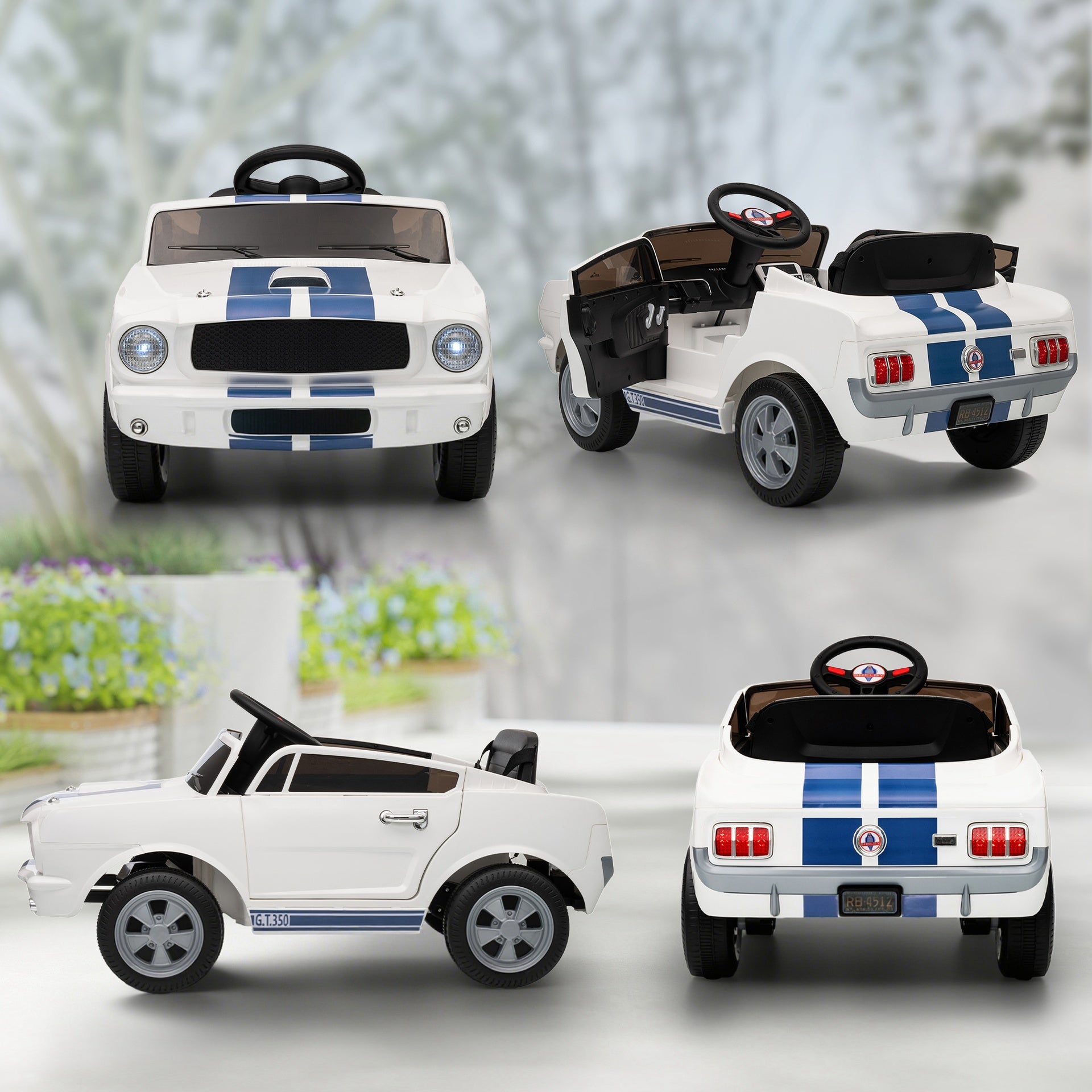 Qaba Licensed Ford Shelby GT 350 Kids Ride On Car with Remote Control, Adjustable Speed, MP3, Smooth Start, LED Lights, White