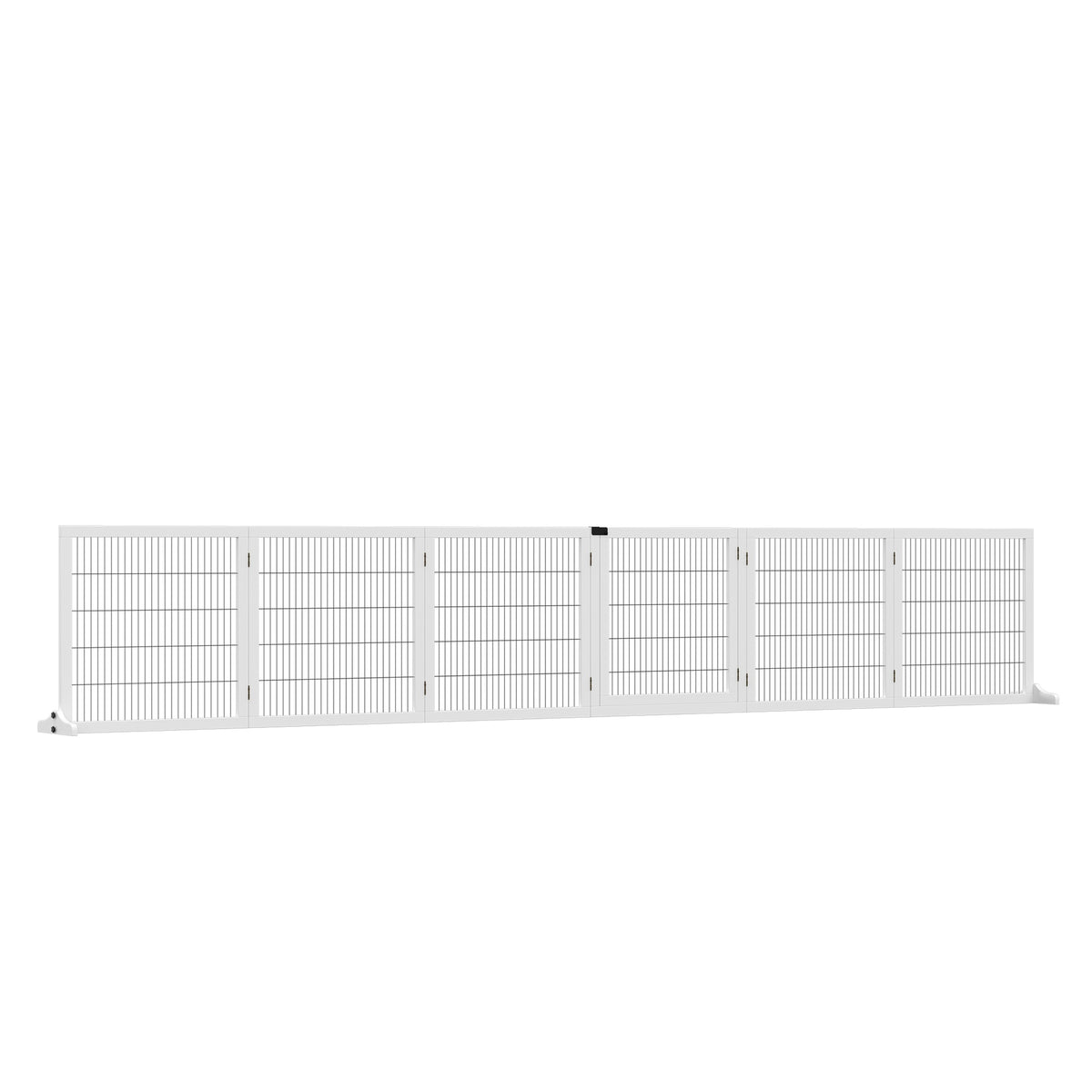 PawHut Wooden Pet Gate, 6-Panel Folding Dog Safety Barrier with Support Feet for Small & Medium Dogs, White