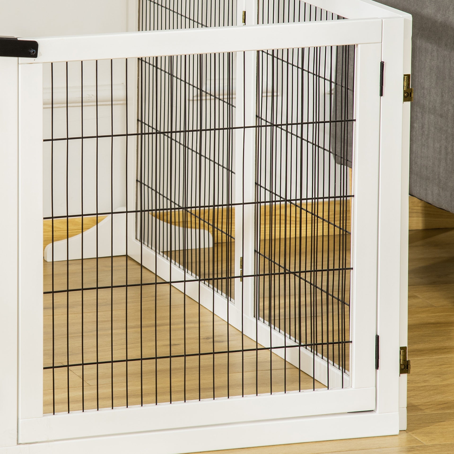 PawHut Wooden Pet Gate, 6-Panel Folding Dog Safety Barrier with Support Feet for Small & Medium Dogs, White