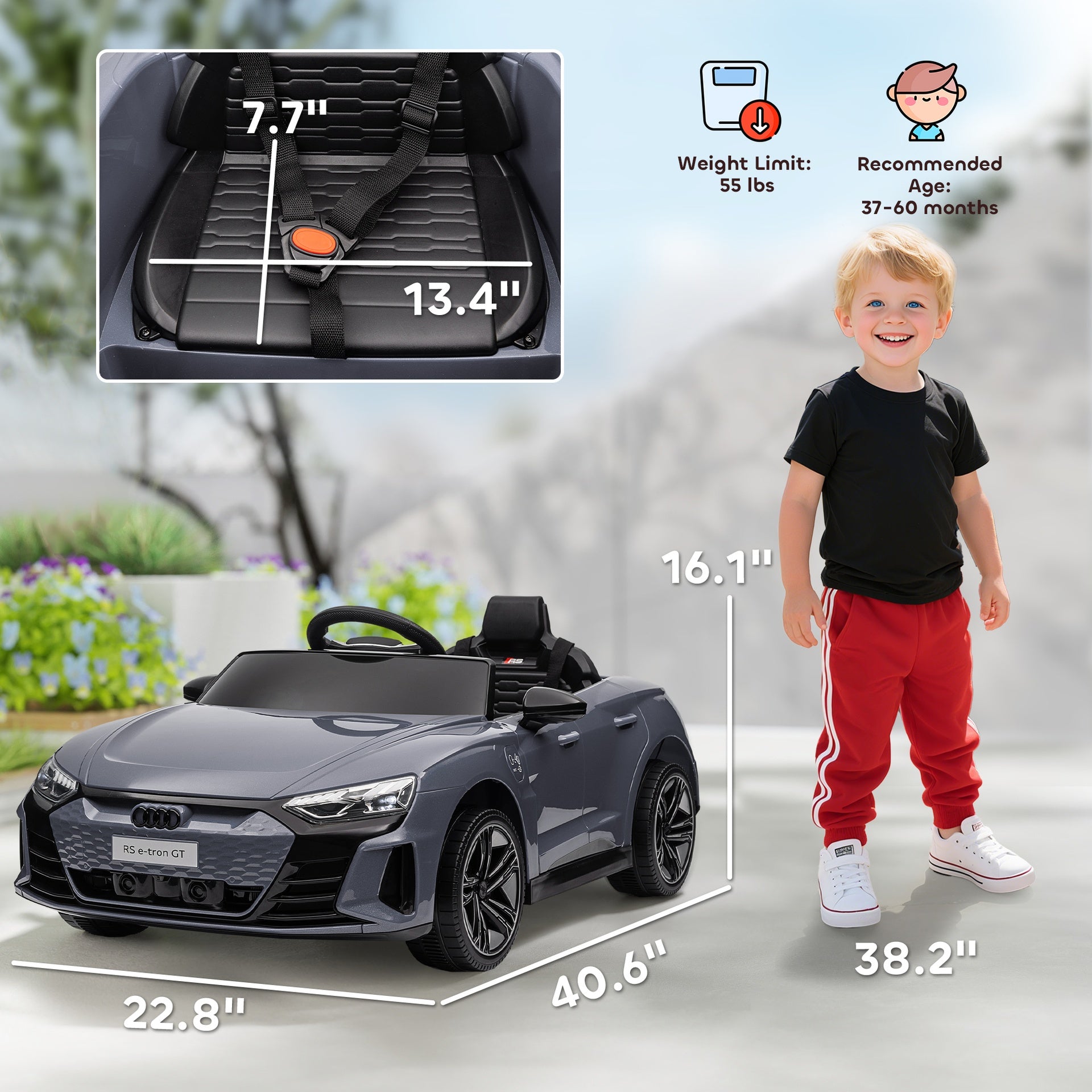 Aosom 12V Licensed Audi RS E-tron GT Kids Ride on Car with Remote Control, Suspension, Horn, Music, Lights, Gray