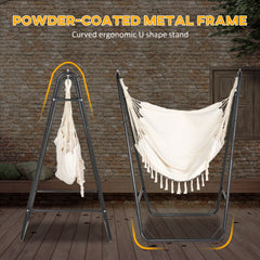 Outsunny Hammock Chair with U Shape Stand, Hammock Swing Chair with A Side Pocket, Cream White