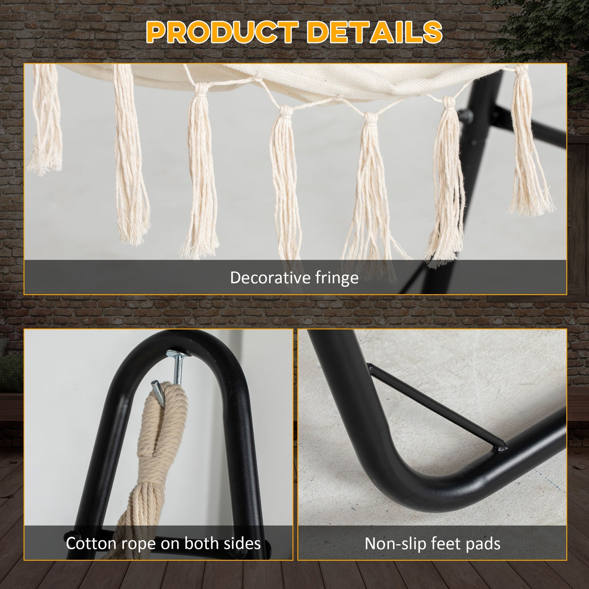 Outsunny Hammock Chair with U Shape Stand, Hammock Swing Chair with A Side Pocket, Cream White