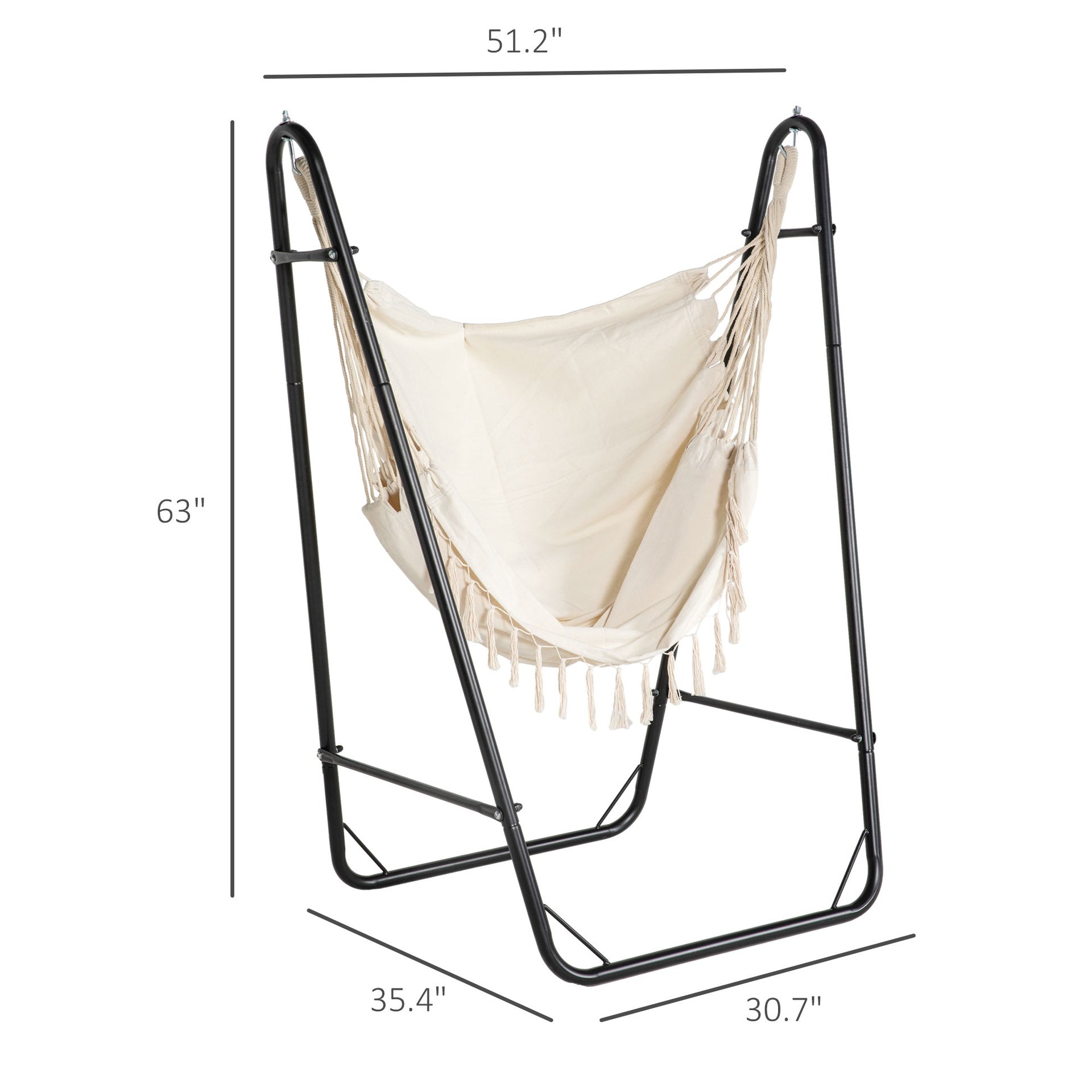 Outsunny Hammock Chair with U Shape Stand, Hammock Swing Chair with A Side Pocket, Cream White