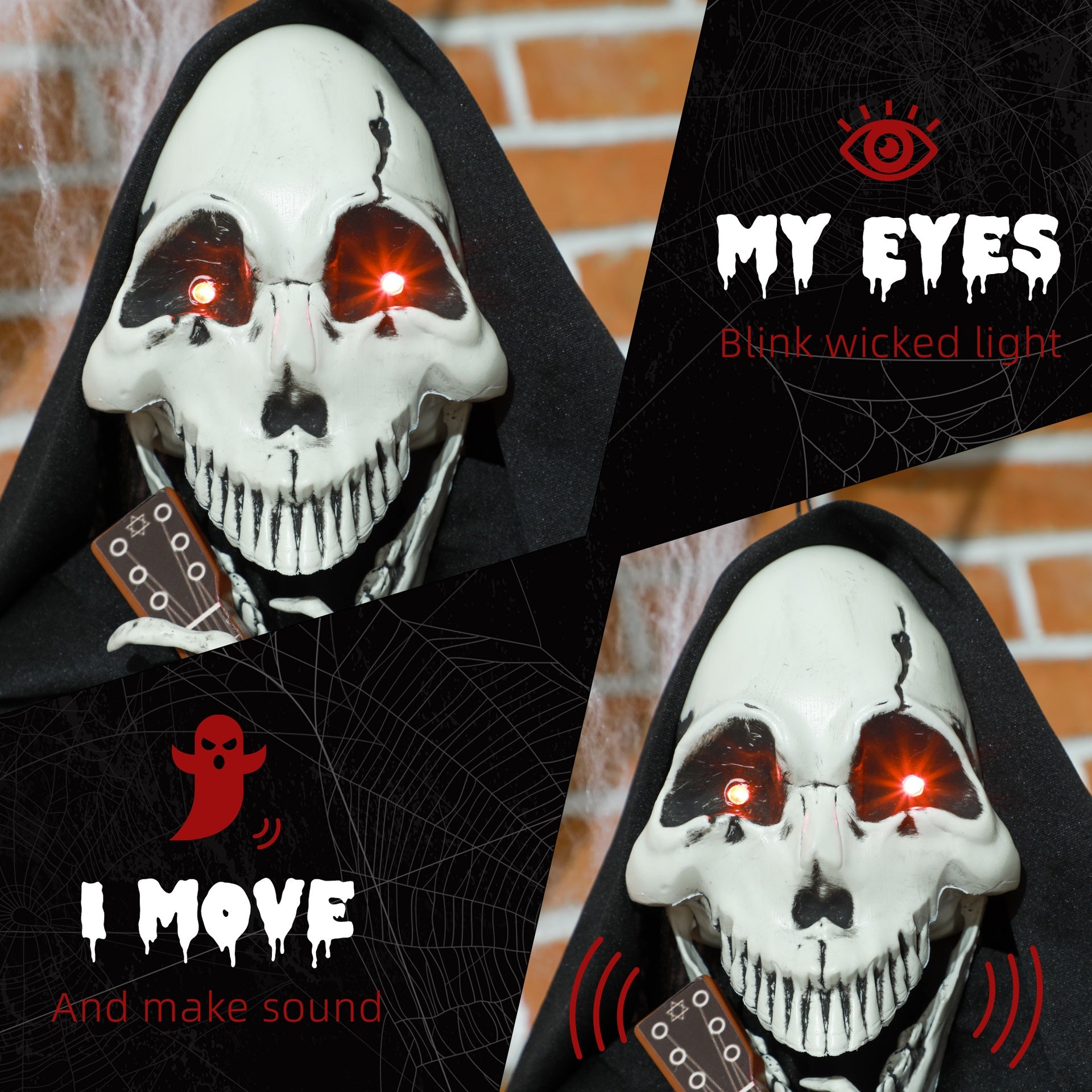 HOMCOM Guitar-Playing Grim Reaper Outdoor Halloween Decoration Animatronic