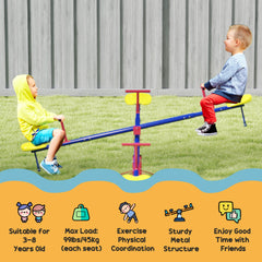 Outsunny Kids Seesaw Swivel Teeter Totter with 360° Spinning, 4 Seater Seesaw Outdoor Playground Equipment for Backyard, Boys and Girls Aged 3-8 Years Old
