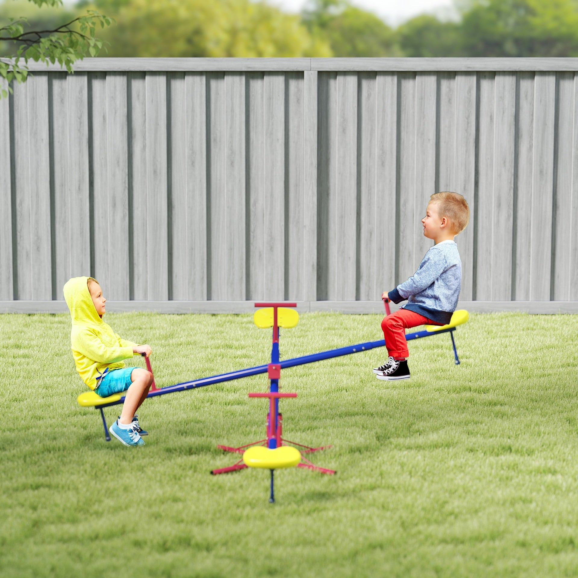 Outsunny Kids Seesaw Swivel Teeter Totter with 360° Spinning, 4 Seater Seesaw Outdoor Playground Equipment for Backyard, Boys and Girls Aged 3-8 Years Old