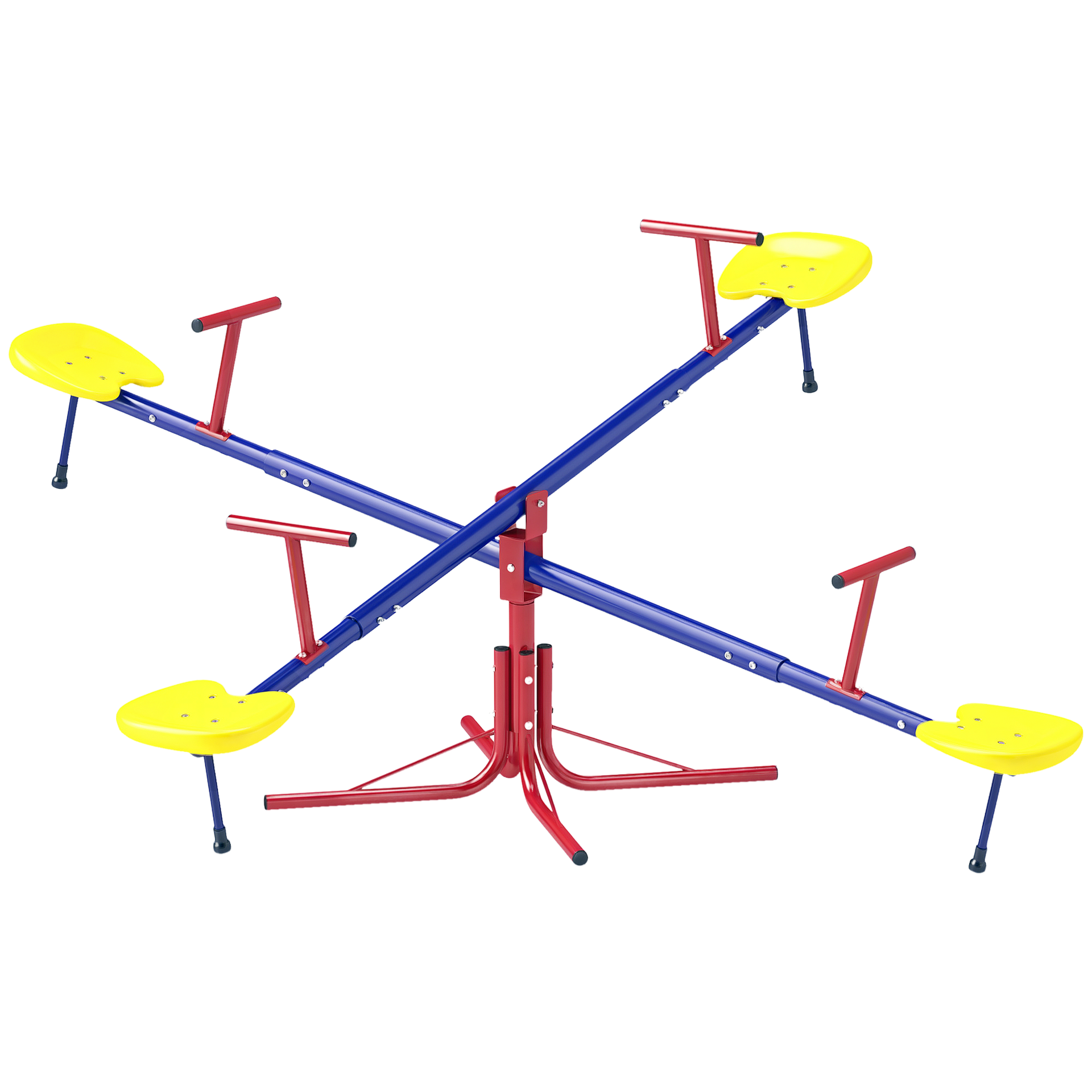 Outsunny Kids Seesaw Swivel Teeter Totter with 360° Spinning, 4 Seater Seesaw Outdoor Playground Equipment for Backyard, Boys and Girls Aged 3-8 Years Old
