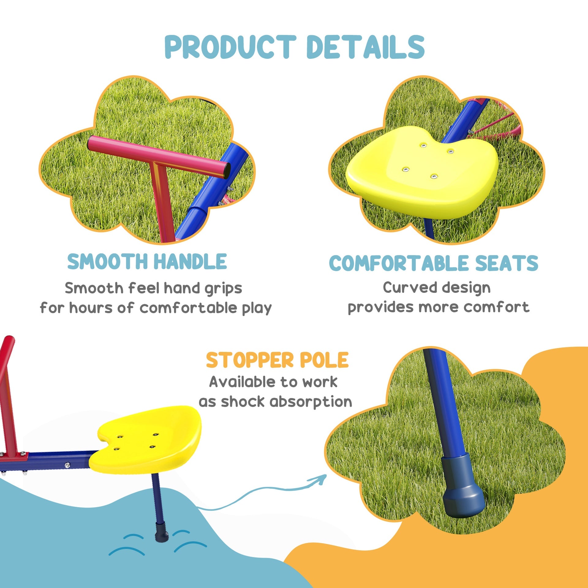 Outsunny Kids Seesaw Swivel Teeter Totter with 360° Spinning, 4 Seater Seesaw Outdoor Playground Equipment for Backyard, Boys and Girls Aged 3-8 Years Old