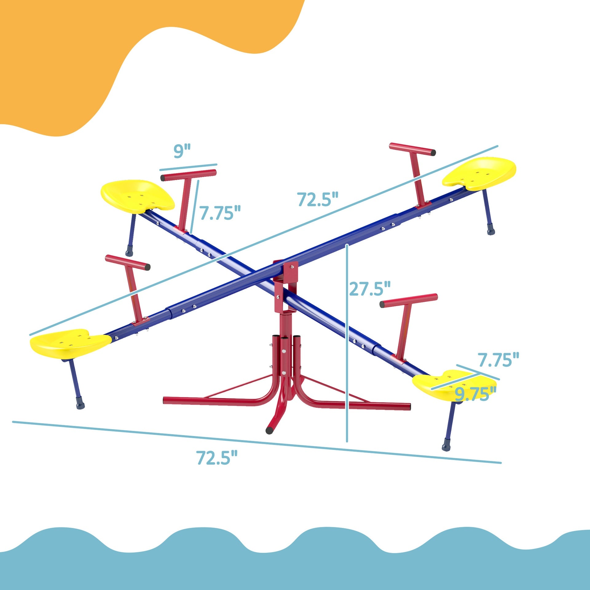Outsunny Kids Seesaw Swivel Teeter Totter with 360° Spinning, 4 Seater Seesaw Outdoor Playground Equipment for Backyard, Boys and Girls Aged 3-8 Years Old