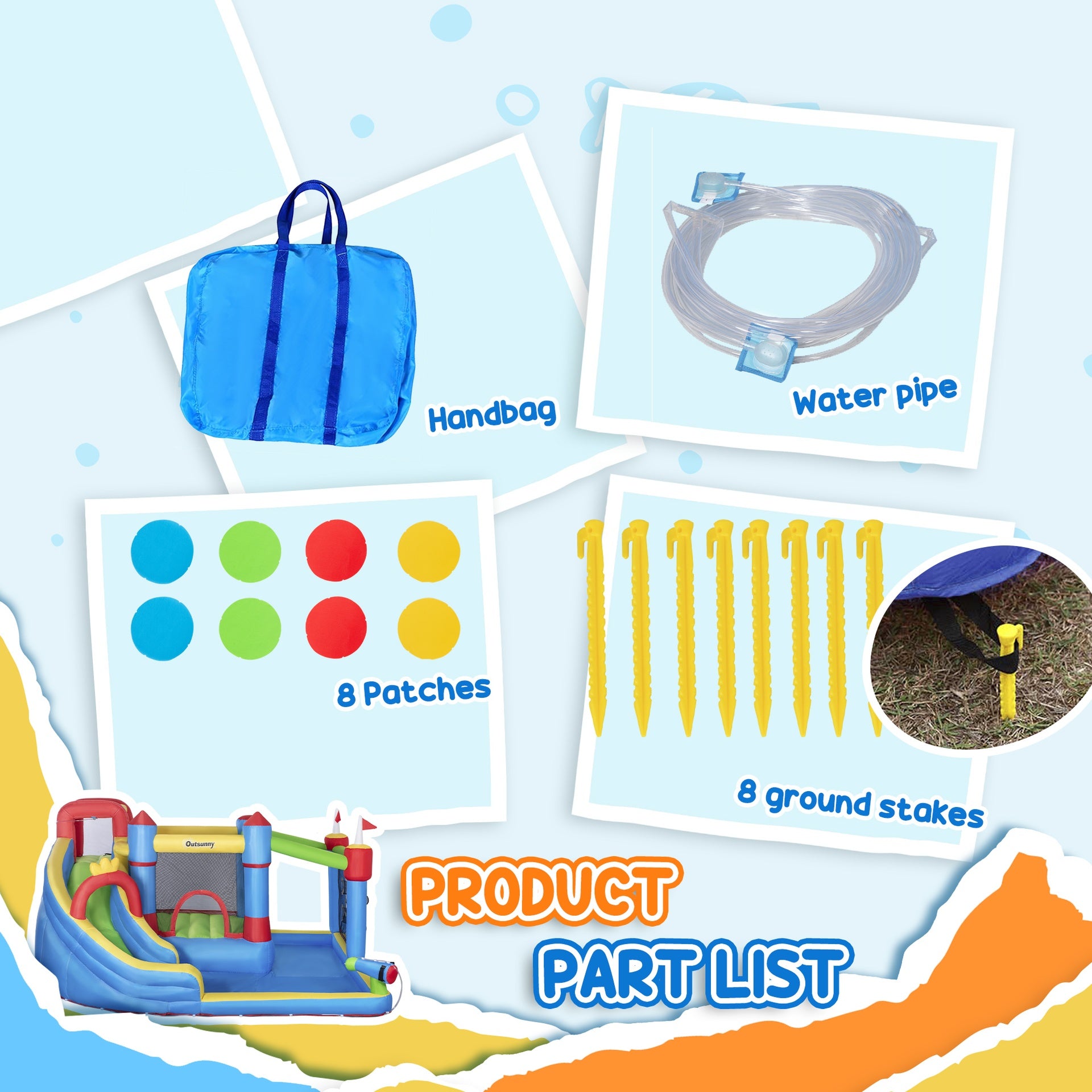 Outsunny 6-in-1 Inflatable Water Slide with Splash Pool, Slide, Climbing Wall, Water Cannon, Inflatable Bounce House for Kids with 2 Min. Inflation