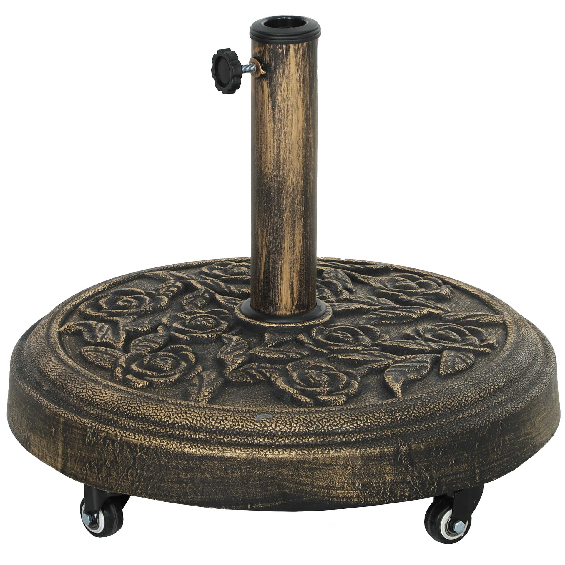 Outsunny Round Patio Umbrella Base, 46 lbs Resin Umbrella Base with Wheels, Outdoor Umbrella Stand for 1.3"/1.5"/1.9" Umbrella Poles for Outdoor, Lawn, Poolside, Bronze