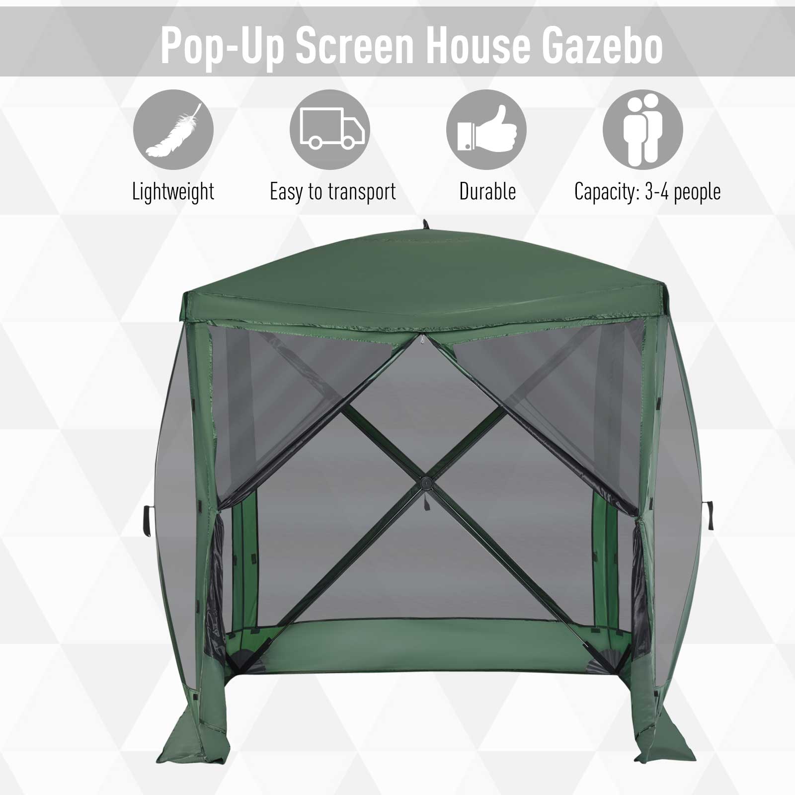 Outsunny Pop Up Camping Canopy Gazebo Screen Shelter Tent with Single Person Easy Set-Up, Ventilating Mesh, Portable Carry Bag for Outdoor Tenting Party Event, 7x7FT, Green