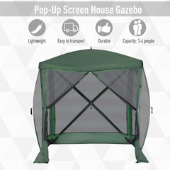 Outsunny Pop Up Camping Canopy Gazebo Screen Shelter Tent with Single Person Easy Set-Up, Ventilating Mesh, Portable Carry Bag for Outdoor Tenting Party Event, 7x7FT, Green