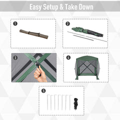 Outsunny Pop Up Camping Canopy Gazebo Screen Shelter Tent with Single Person Easy Set-Up, Ventilating Mesh, Portable Carry Bag for Outdoor Tenting Party Event, 7x7FT, Green