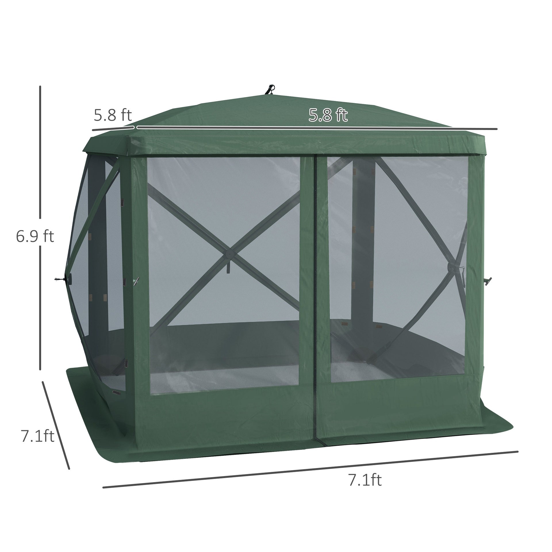 Outsunny Pop Up Camping Canopy Gazebo Screen Shelter Tent with Single Person Easy Set-Up, Ventilating Mesh, Portable Carry Bag for Outdoor Tenting Party Event, 7x7FT, Green