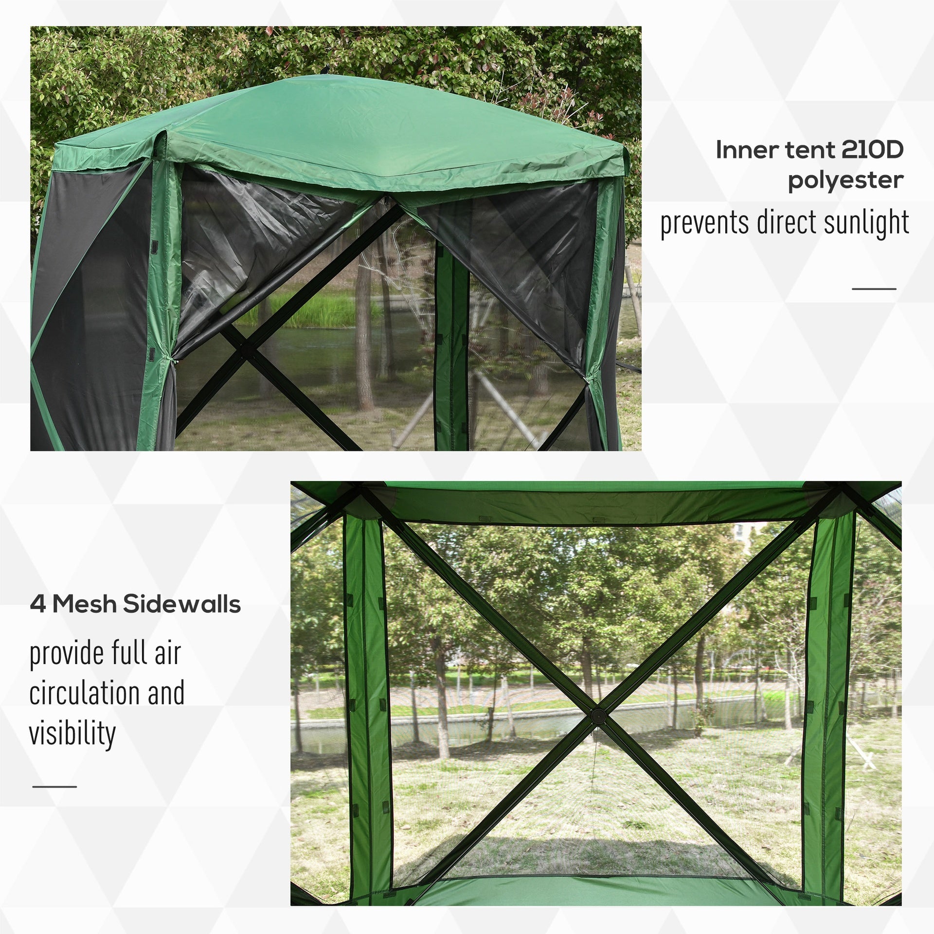 Outsunny Pop Up Camping Canopy Gazebo Screen Shelter Tent with Single Person Easy Set-Up, Ventilating Mesh, Portable Carry Bag for Outdoor Tenting Party Event, 7x7FT, Green