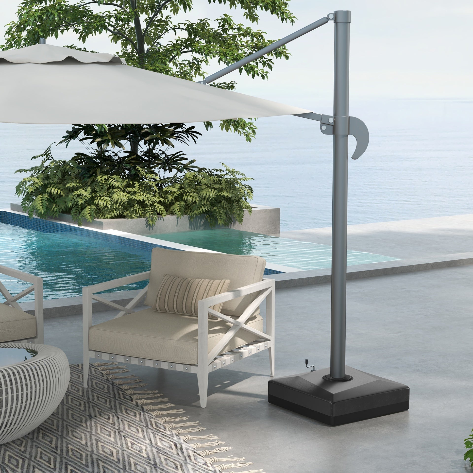 Outsunny 330 lbs. Fillable Umbrella Base for 84D-110V02 Model Umbrella, Cantilever Umbrella Stand, Wheels, Adjustable Feet, Black