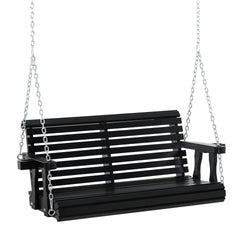 Outsunny Porch Swing with Chains and Cupholders, 2 Person Wooden Patio Swing Chair, 440 lbs. Weight Capacity, for Garden, Poolside, Backyard, Black