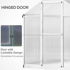 Outsunny 8' L x 6' W Walk-In Polycarbonate Greenhouse with Roof Vent for Ventilation & Rain Gutter for Winter
